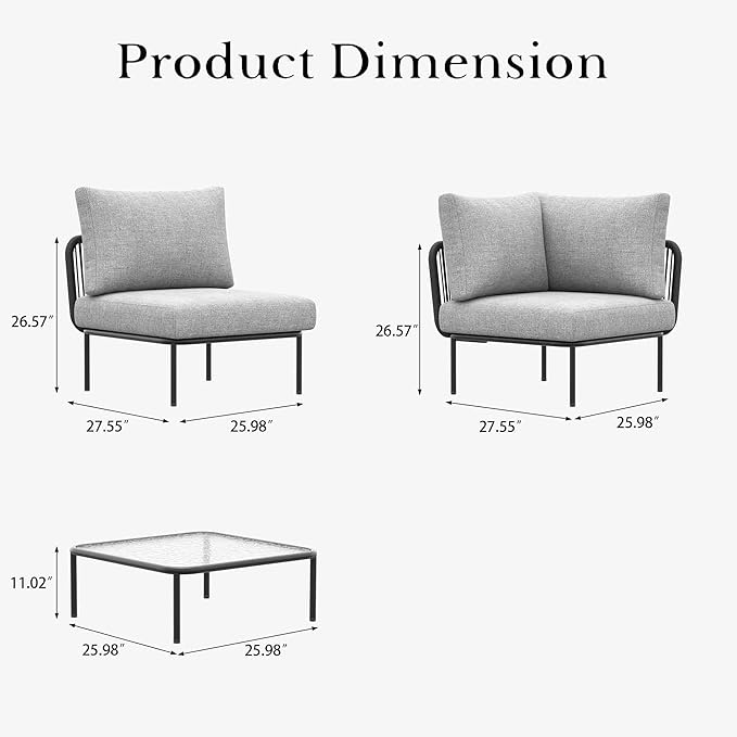 LayinSun 9 Pieces Aluminum Patio Furniture Set, Modern Modular Sectional Sofa with Coffee Table and Upgrade Thickness Cushion