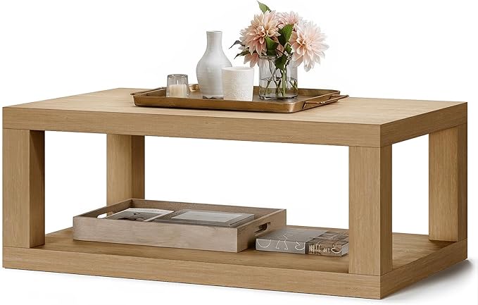47" Modern Coffee Table, Center Table for Living Room, Large Wooden Rectangular Coffee Tables for Living Room,Office,Wood Thick Design,Real Wood Veneer,Natural Oak