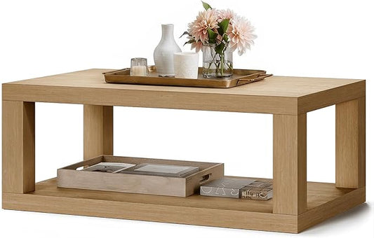 47" Modern Coffee Table, Center Table for Living Room, Large Wooden Rectangular Coffee Tables for Living Room,Office,Wood Thick Design,Real Wood Veneer,Natural Oak