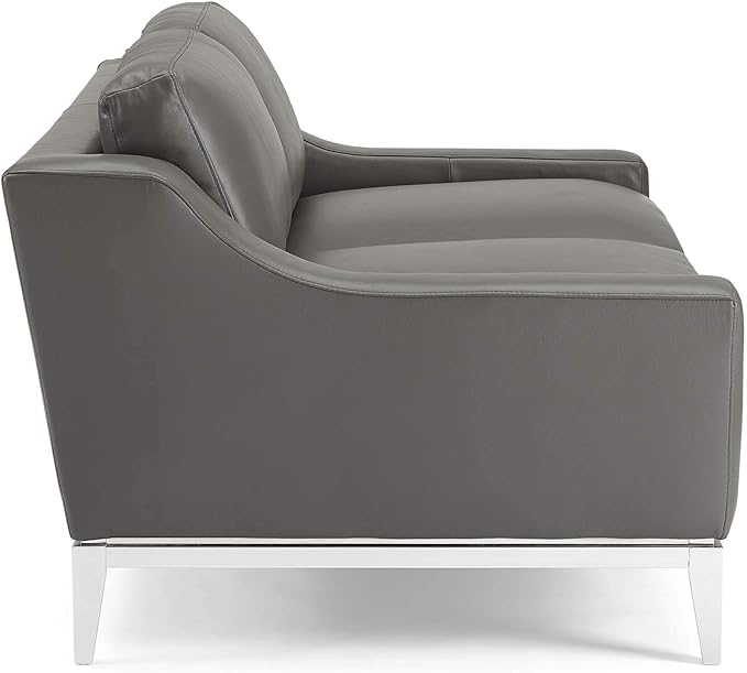 Modway Harness 64" Leather Loveseat in Gray with Stainless Steel Base