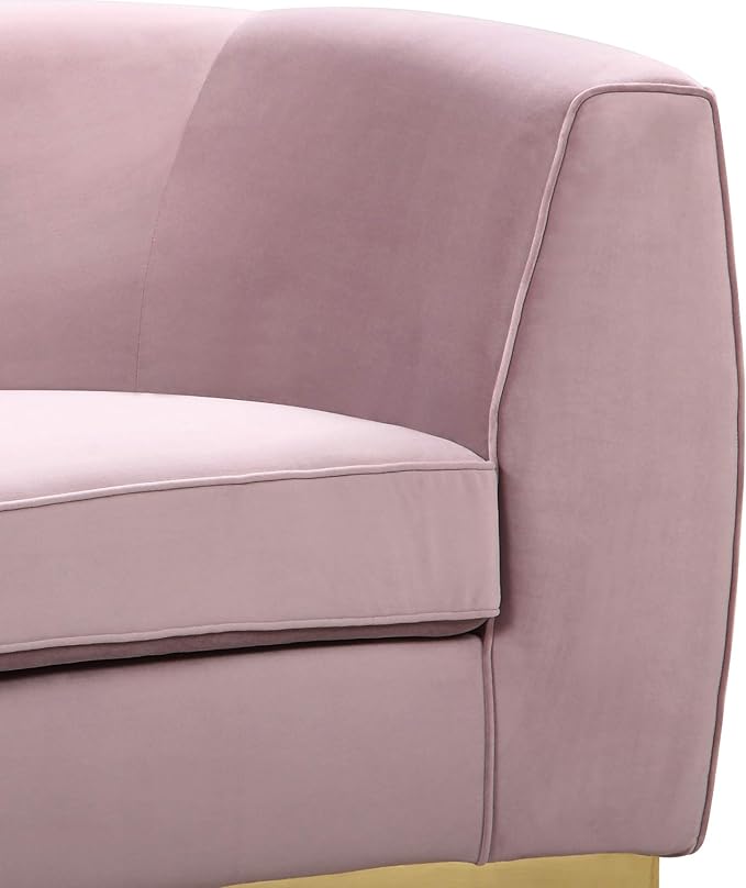 Meridian Furniture Julian Collection Modern | Contemporary Velvet Upholstered Loveseat with Stainless Steel Base in Rich Gold Finish, Pink, 70" W x 34" D x 28" H