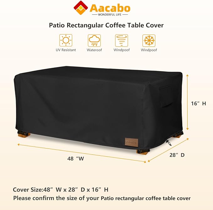 Waterproof Outdoor Coffee Table Cover,Rectangular Patio Small Side Table Cover,Outdoor Table Covers Rectangle Waterproof,48 x 28 x 16 inch -Black - Image 3