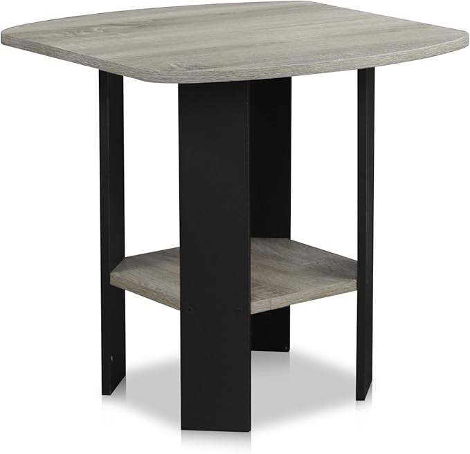 Furinno Coffee Table and End Table Set, French Oak Grey/Black