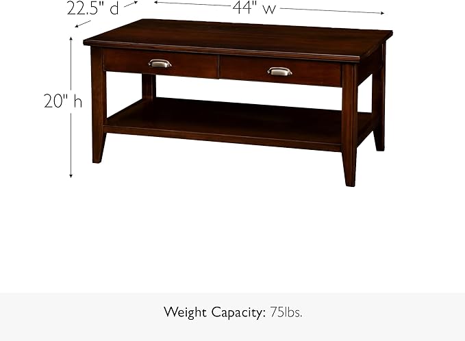 Leick Home 10504 Laurent Two Drawer Coffee Table with Shelf, Chocolate Cherry