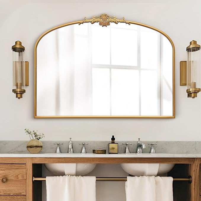 Besdomus Antique Arched Gold Mirror: 40"x29" French Large Decorative Gold Vintage Wall Vanity Mirror - Baroque Traditional Ornate for Bedroom/Bathroom/Fireplace/Entryway - Home Decor for Homemakers - Image 3