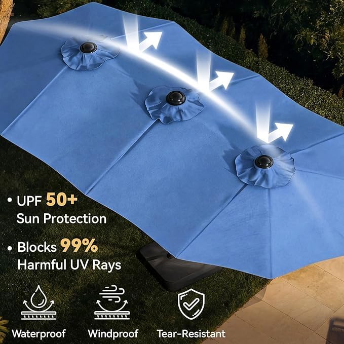 Aoxun 8-Piece Patio Table and Chairs Set & 15ft Patio Umbrella for 6, All Weather Outdoor Dining Set with 6 Textilene Chairs and 1 Rectangular Metal Table for Backyard, Garden, Brown/Blue - Image 7