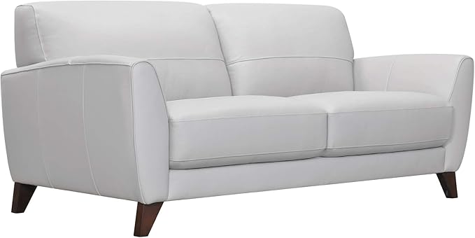 Armen Living Jedd Contemporary Sofa in Genuine Dove Grey Leather with Brown Wood Legs