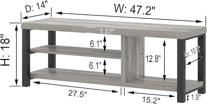 FOLUBAN Shoe Storage Bench, Rustic Wood Entryway Bench for Hallway Entrance, Vintage Indoor Bench with Shoe Storage and Seating for Bedroom Living Room, Light Grey, 47 Inch - Image 2