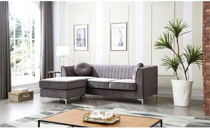 Glory Furniture Delray Velvet Sofa Chaise in Gray