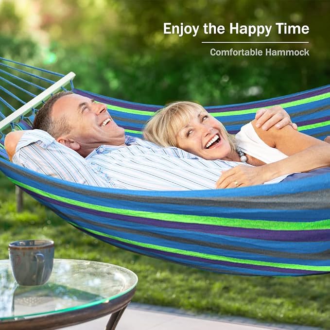 MOSFiATA Hammocks Portable Camping Hammock Upgraded 550lb Comfortable Fabric Hammock with Two Anti Roll Balance Beam and Sturdy Tree Straps for Camping, Patio, Backyard, Outdoor （Blue Green） - Image 6