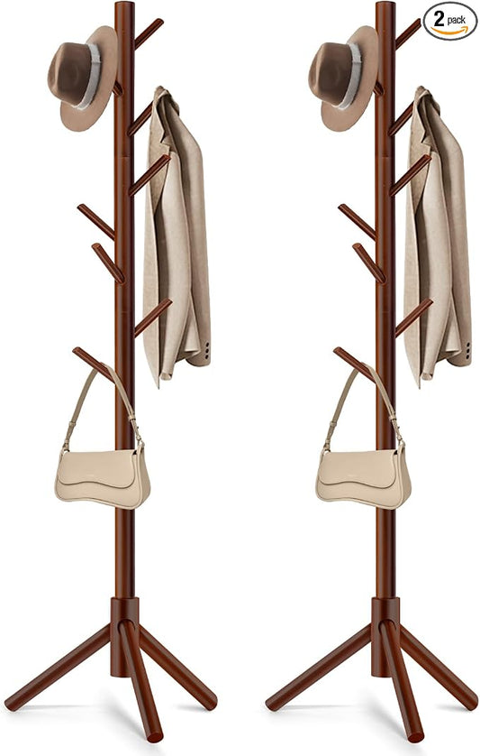 WANGMUXIA 2 PCS Coat Rack, Freestanding Coat Rack with 8 Hooks and 3 Adjustable Size Tree Coat Racks for Bedroom, Hallway, Entrance, Office, for Hats, Coats, Scarves, Handbags by WANGMUXIA