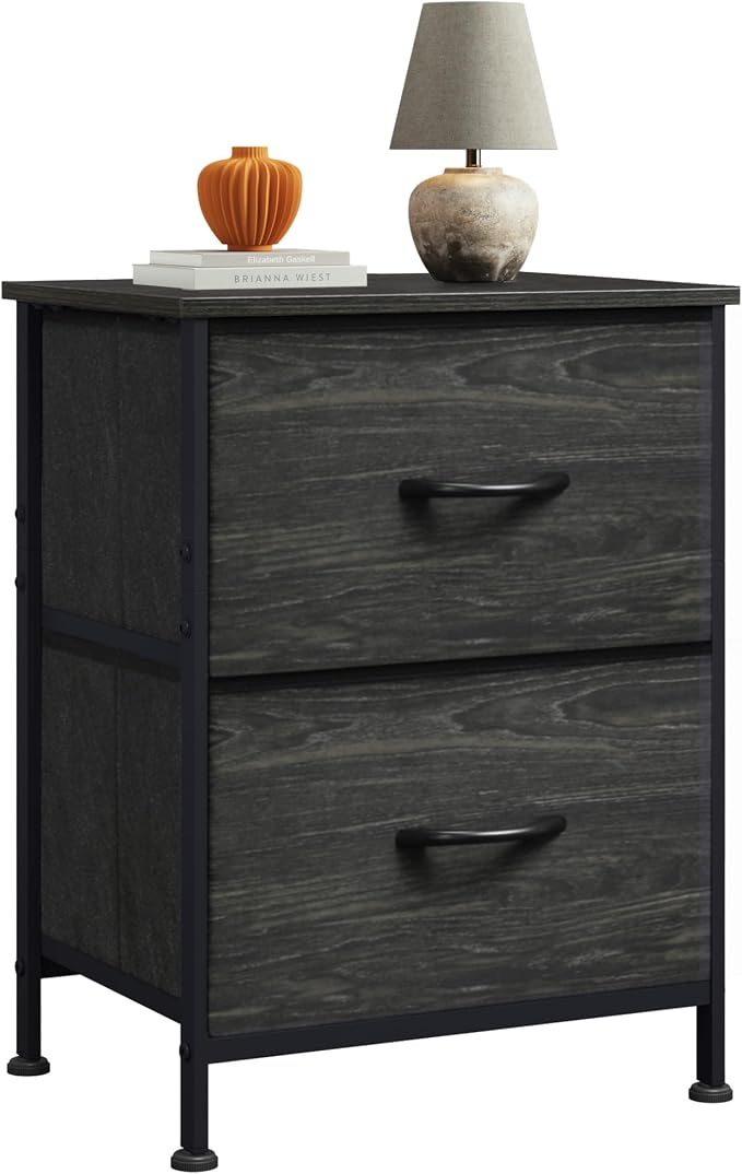 WLIVE Night Stand, Small Dresser with 2 Drawers & Wooden Top, Nightstand with Fabric Bins, Bedside Table End Table for Bedroom, Closet, Entryway, College Dorm, Charcoal Black by WLIVE
