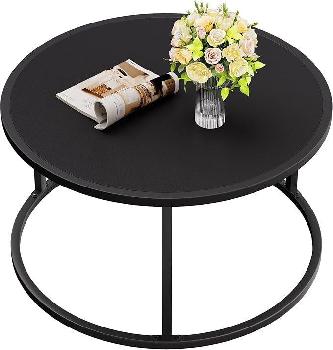 SAYGOER Small Round Coffee Table, Black Coffee Tables for Living Room, Modern Center Table for Small Space Home Office Gardern, 27.6 × 27.6 × 17.7inch, Black