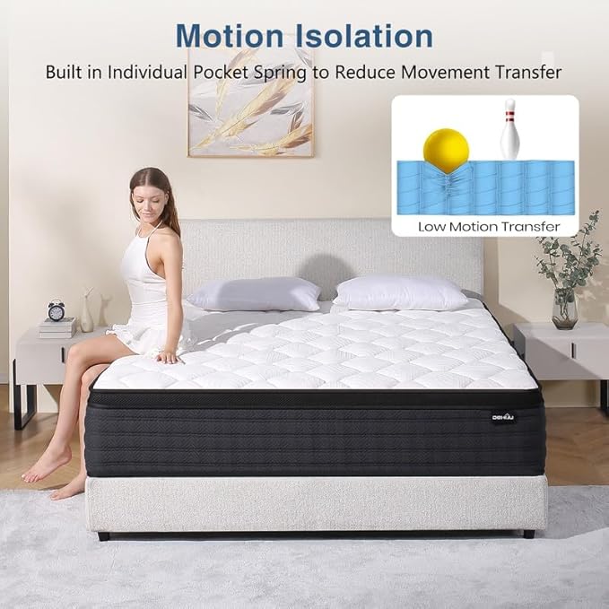 Queen Size Mattress, 12 Inch Hybrid Memory Foam Queen Mattress in a Box, Medium, Individual Pocket Spring & Pressure Relief, 100 Nights Trial, CertiPUR-US