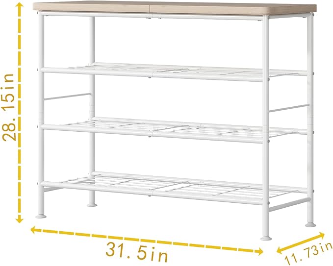 SUOERNUO Shoe Rack Organizer 4 Tier for Closet Entryway Free Standing Metal Storage Shoe Shelf with MDF Top Board，White+Oak - Image 6