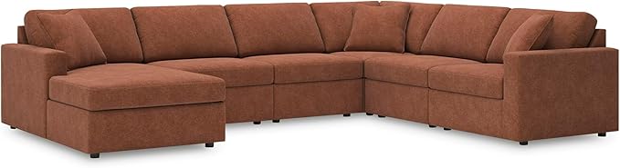 Signature Design by Ashley Casual Modmax Stain Resistant U-Shape Right-Arm Facing 6-Piece Sectional with Chaise and Reversible Cushion, Orange