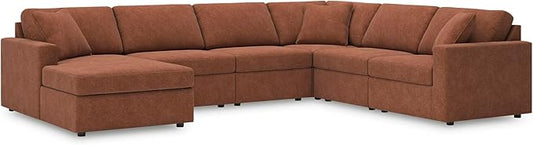 Signature Design by Ashley Casual Modmax Stain Resistant U-Shape Right-Arm Facing 6-Piece Sectional with Chaise and Reversible Cushion, Orange