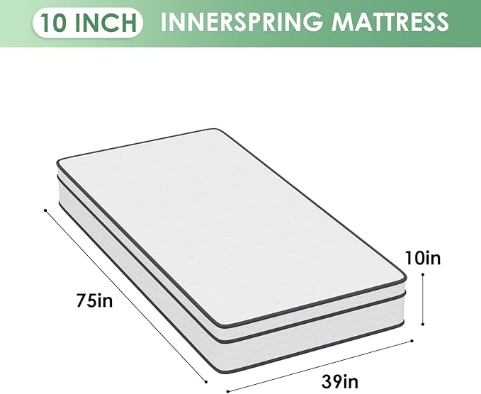 PayLessHere | 10 Inch Twin Mattress | Medium Firm Hybrid Mattress | White | with High-Density Foam and Breathable Cover | Pocket Spring Design, Pressure Relief | Bed in a Box, CertiPUR-US Certified