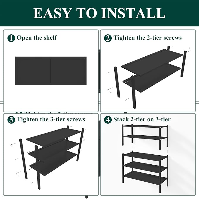 Smiry Bamboo Shoe Rack, 5 Tier Shoe Organizer for Entryway & Closet, Stackable Free Standing Storage Shelf for Shoes, Bags & Plants, Black - Image 5