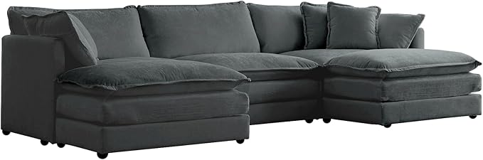 KEIKI Combination Sofa, Upholstered 5 Seater Couch, Oversized U Shaped Sectional Sofa with Reversible Ottoman for Living Room Bedroom Office, Gray