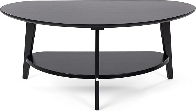 Mid Century Modern Coffee Table, Oval Coffee Tables with Storage for Living Room, 2 Tier Solid Wood Center Table, Black Coffe Tables, Easy Assembly, 40.2" D x 22" W x 17.7" H