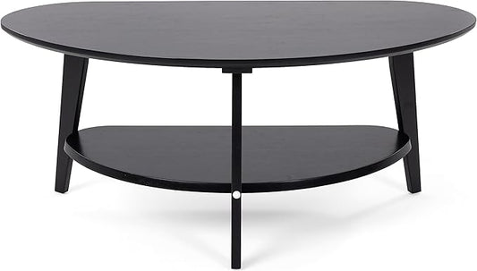 Mid Century Modern Coffee Table, Oval Coffee Tables with Storage for Living Room, 2 Tier Solid Wood Center Table, Black Coffe Tables, Easy Assembly, 40.2" D x 22" W x 17.7" H