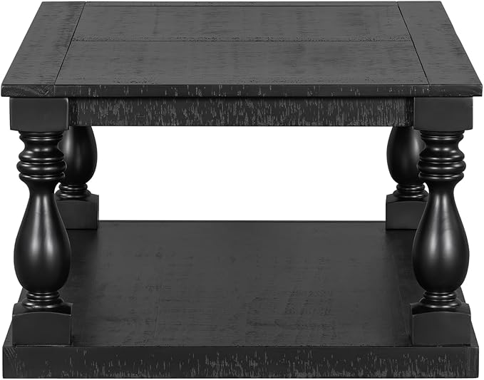 P PURLOVE Solid Wood Coffee Table,Modern Farmhouse Coffee Table/Center Table with Storage Rectangle for Living Room,Black