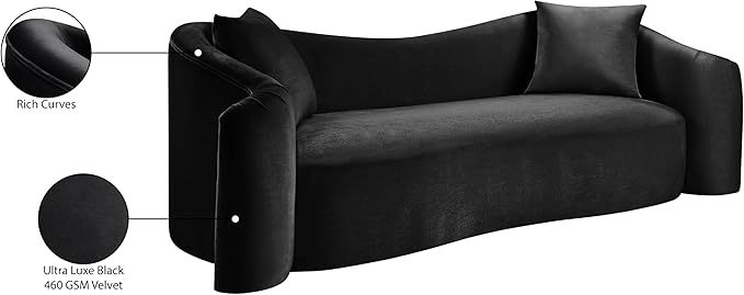 Meridian Furniture 44052Black-S Destin Collection Modern | Contemporary Sofa with Ultra Luxe Black 460 GSM Velvet, Rich Curves, 91" W x 34.5" D x 31" H, Black