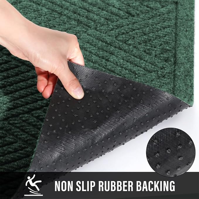 HIYARD Sturdy Front Door Mat, Absorbent Muddy Dirt Resist Welcome Door Mats Outdoor Indoor, Stain and Fade Resistant, Non-Slip Rubber Backing Low Profile Doormat for Entryway, 36×24, Green - Image 4