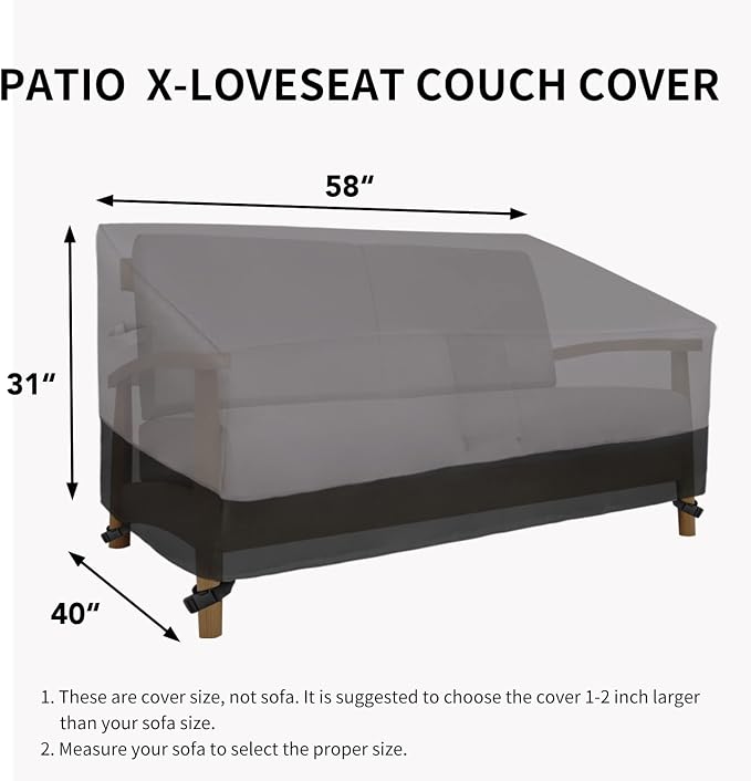 Easy-Going Waterproof Outdoor Loveseat, Heavy Duty Deep 2-Seater Patio Couch, Windproof Outdoor Furniture with Air Vent (58Wx40Dx31H inch, Gray/Black) - Image 6