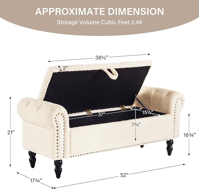 Furnimart Storage Ottoman Bench for Queen Size Bed, Faux Fur Upholstered Storage Bench Accent Bench with Rolled Arms for Bedroom,Living Room, Entryway, 2.5Cubic Feet - Image 2