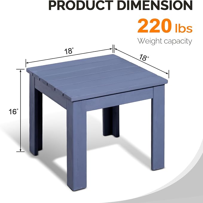 VINGLI Outdoor Wooden Side Table, Square Patio Side Table, Small Outdoor Table for Patio, Backyard, Garden, Poolside, Balcony, Adirondack Conversation End Table (Navy Blue) - Image 3