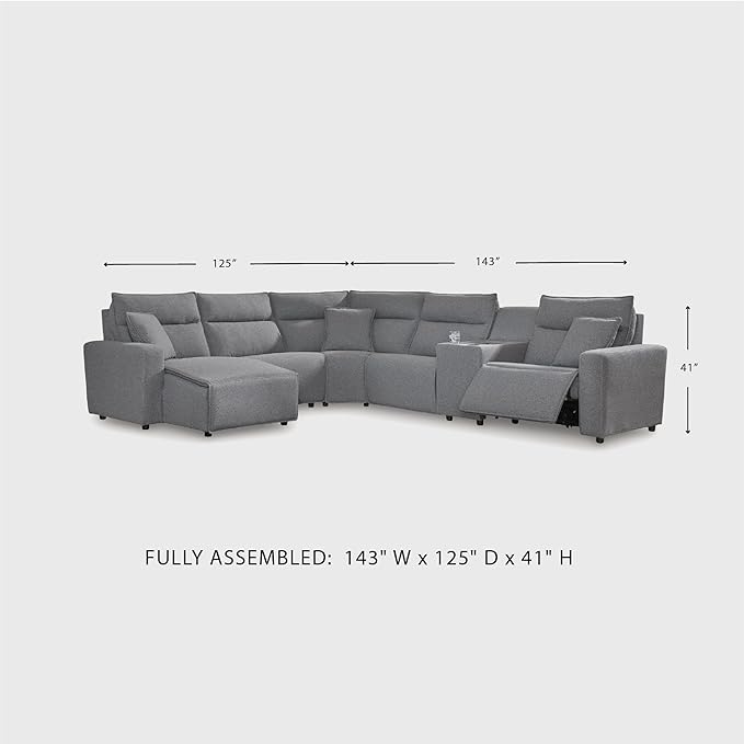Signature Design by Ashley Modern ModMax II Stain Resistant U-Shape Right-Arm Facing 6-Piece Power Reclining Sectional with Chaise and Adjustable Headrest, Gray