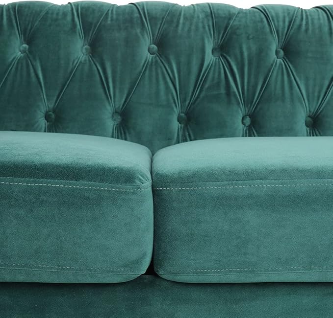 LEVNARY Three-Seat Velvet Sofa, Large Sofa Classic Tufted Chesterfield Settee Modern 3 Seater Couch Furniture Tufted Back for Living Room, Green