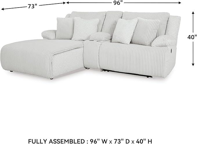 Signature Design by Ashley Top Tier Casual L-Shaped Left-Arm Facing 3-Piece Reclining Sectional Sofa with Chaise, Console Storage and 4 Accent Pillows, White