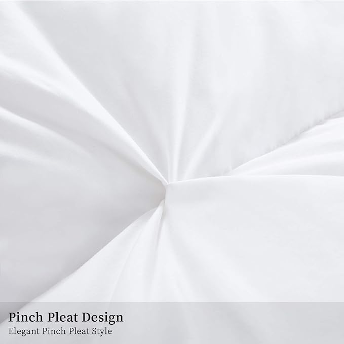 HOMBYS Feather and Down Comforter King Size, 106x90 Pinch Pleat Duvet Insert with 100% Cotton Downproof Cover, White Fluffy Thick Comforter with Corner Tabs for All Season, Baffle Box Design