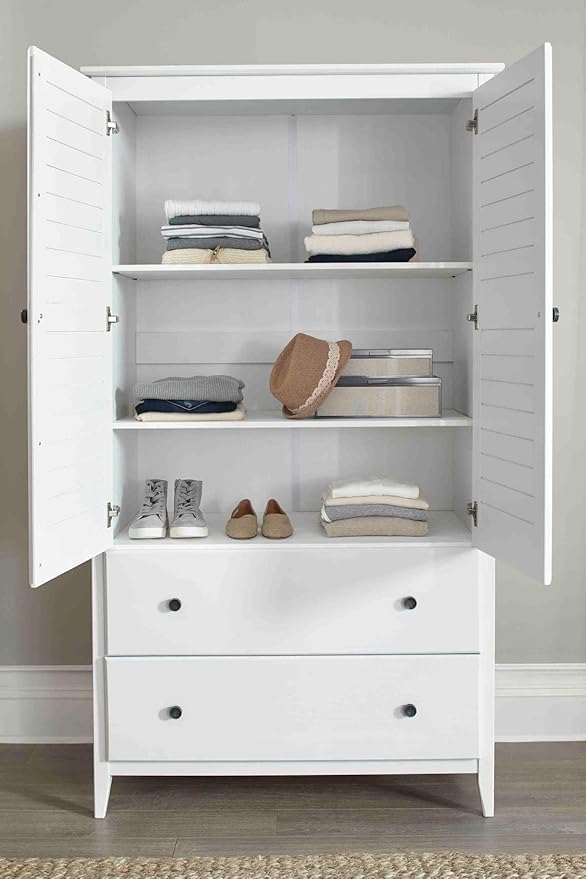 Grain Wood Furniture Greenport 2-Door Wardrobe, Solid Wood with a Brushed White Finish