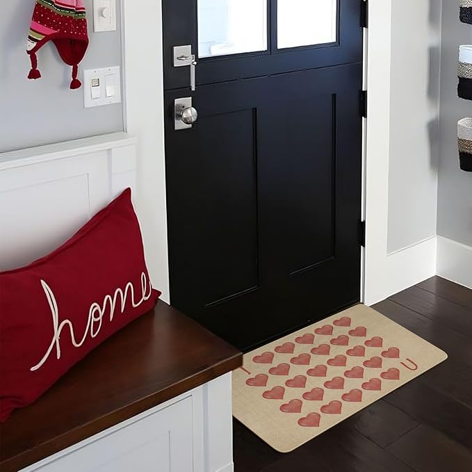 Faptoena Valentines Door Mat,Valentines Love Hearts Matrix Indoor Outdoor Non-Slip Valentine Doormat,Entryway Front Porch Valentine's Welcome Mat for Entrance Decor 30" x 17" - Image 5
