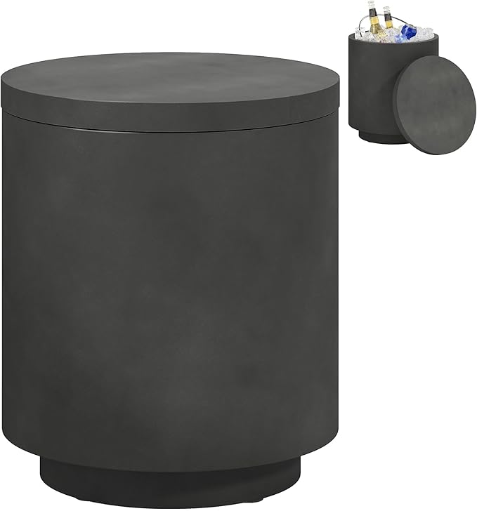 HOMCOM 2.6 Gal Outdoor Cooler Side Table, 3-in-1 Cool Coffee Table with Storage, Removable Ice Bucket and Lid, Concrete Small Patio Table for Party, Poolside, Deck, Charcoal Gray by HOMCOM