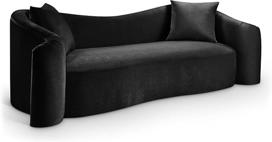 Meridian Furniture 44052Black-S Destin Collection Modern | Contemporary Sofa with Ultra Luxe Black 460 GSM Velvet, Rich Curves, 91" W x 34.5" D x 31" H, Black