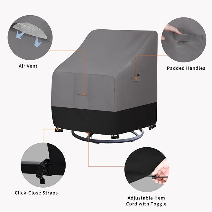 Easy-Going Outdoor Swivel Chair Cover Waterproof, Heavy Duty Patio Chair Cover, Windproof Outdoor Furniture Cover with Air Vent (2 Pack-28Wx33Dx38.5H inch, Gray/Black) - Image 5