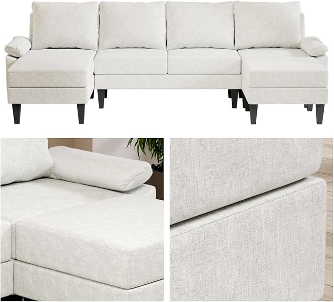 Sectional Couches for Living Room, Convertible 4 Seat Modular Sectional Sofa Set for Living Room, L Shaped Couch or U Shaped Couch with Ottoman for Apartment, White