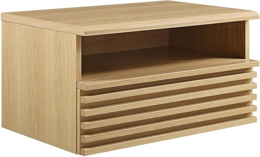 Modway Render Mid-Century Modern, Wall-Mount Nightstand, Oak by Modway