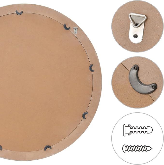 sawsile Round Wood Mirror,28 inch Circle Rustic Farmhouse White Wooden Frame Boho Beads Wall Mirror for Bathroom,Living Room,Bedroom or Entryway - Image 4