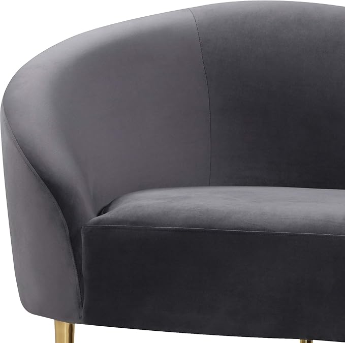 Meridian Furniture Ritz Collection Modern | Contemporary Velvet Upholstered Loveseat with Sturdy Metal Legs in Rich Gold Finish, Grey, 67" W x 31.75" D x 30.5" H