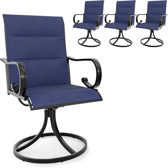 MELLCOM Swivel Outdoor Chairs Set of 4, High Back Padded Textilene Patio Dining Chairs with Metal Frame, All-Weather Outdoor Furniture Rocker, Navy by MELLCOM