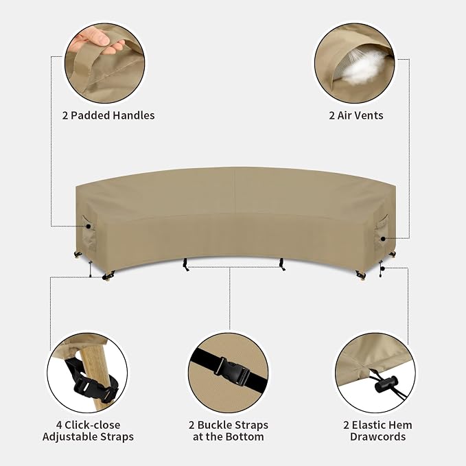 PureFit Outdoor Sectional Sofa Cover Waterproof Curved Patio Furniture Covers for Deck, Lawn and Backyard, 150Lx36Dx38Hx112FL, Camel - Image 5