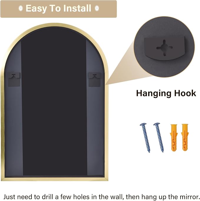 HARRITPURE Arched Bathroom Mirror - 30"x40" Gold Large Wall Mounted Vanity Mirror Aluminum Alloy Frame Arch Wall Mirror for Living Room, Bedroom and Entryway - Image 8
