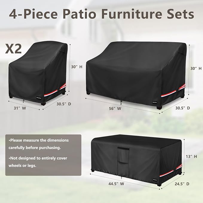 Rileytee Patio Furniture Set Covers, 4 Pcs 600D Heavy Duty 100% Waterproof Outdoor Furniture Cover, Fit Patio Loveseat, Chair and Coffee Table. (Black,Small) - Image 2