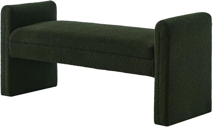 24KF Modern Upholstered Bed Bench Covered with Soft Boucle Teddy Fabric, Lovely Entryway Bench Ottoman with Armrest,5062-Dark Green - Image 3